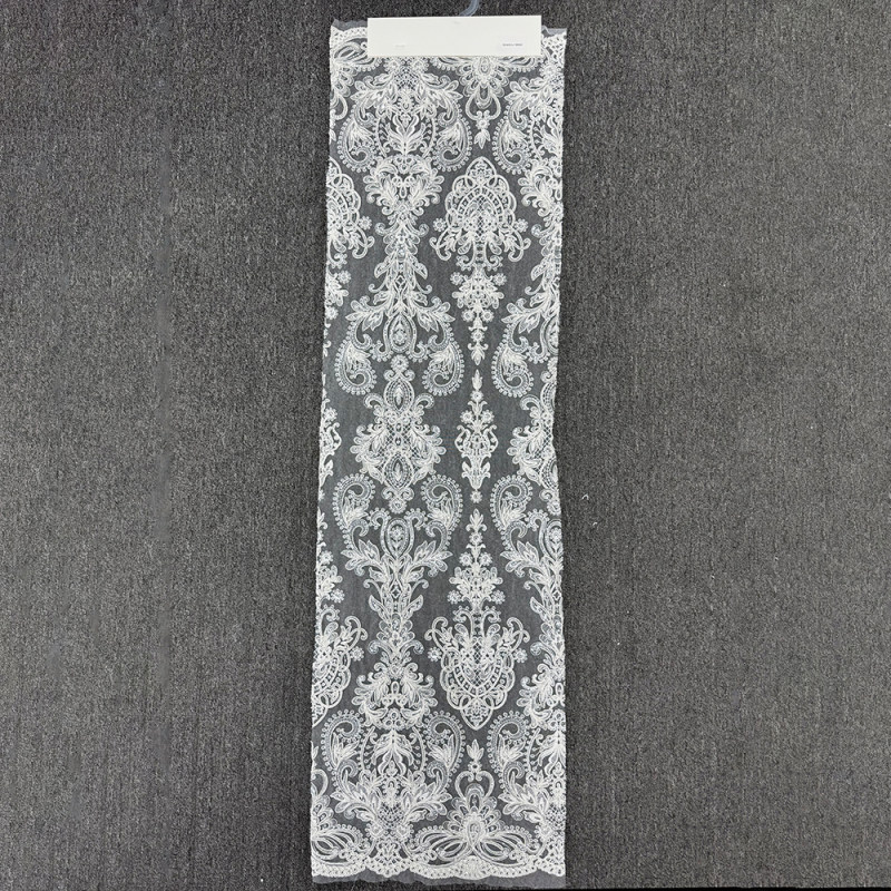 GCW-ACU100304 | White Baroque Embroidered Tulle Lace Fabric | Subtle Sequin Bridal Lace
